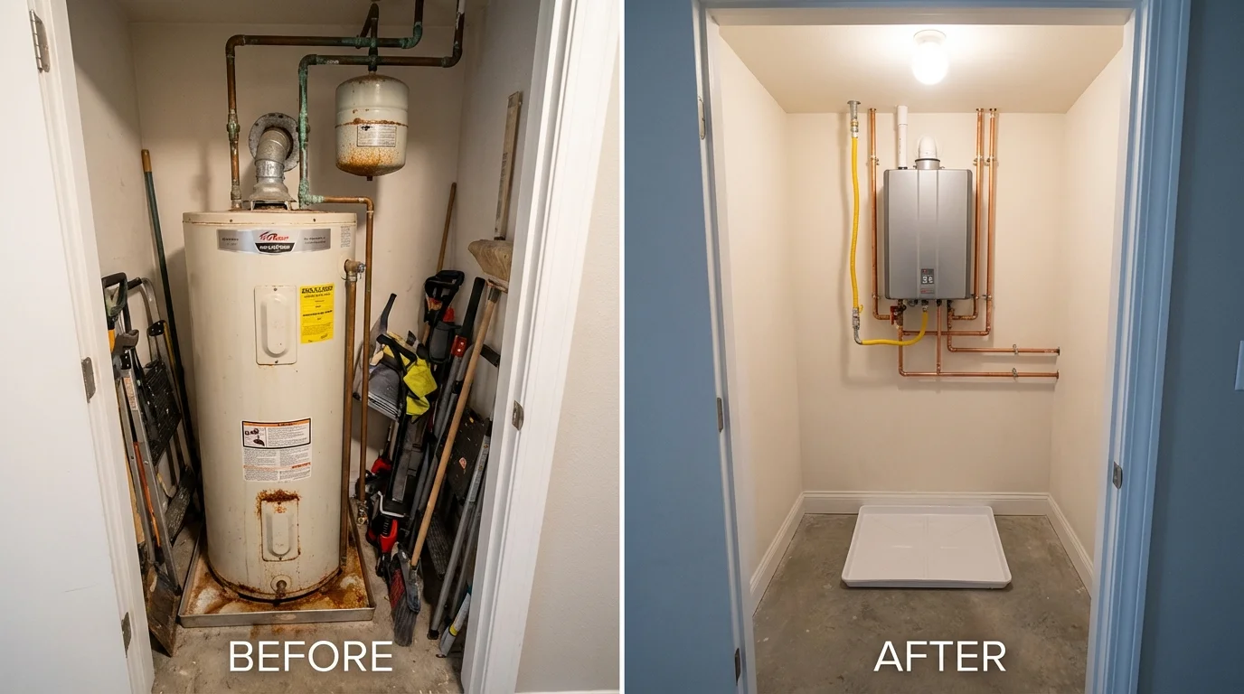 Tank water heater versus wall-mounted tankless unit comparison for Old Forge, PA homeowners