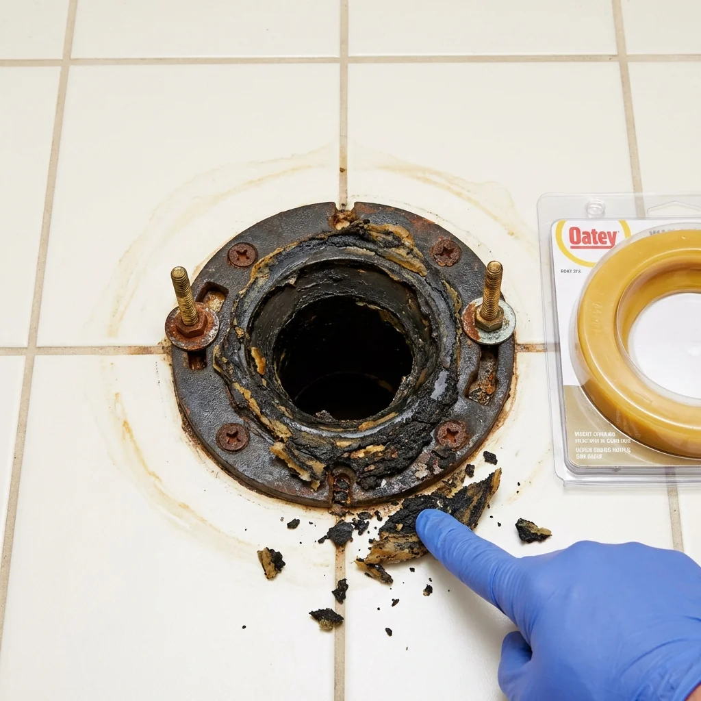 Failed wax ring showing water seepage at the base of a toilet in a Old Forge, PA home