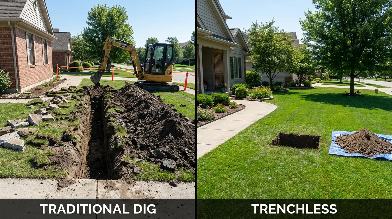 Trenchless sewer repair with minimal yard damage versus traditional excavation in Old Forge, PA